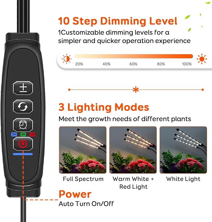 3 Heads Plant Lights for Indoor Growing, 2 Pack Grow Lights for Seed Starting, Full Spectrum Clip