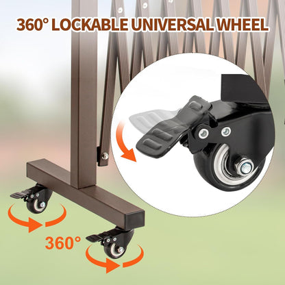 TECSPACE Aluminum Expandable Garden Fence, Portable Barricade Gate with Casters, Adjustable
