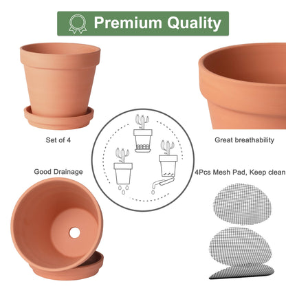 Orceler 6 inch Terracotta & Clay Pots for Plants with Saucer, Medium Terra Cotta Plant Pots with