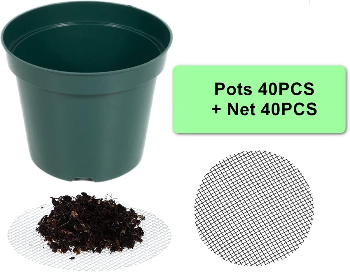 40 Pack 4 Inch Plastic Nursery Pots with Mesh Pad, Thick Sturdy Plastic Plant Pots with Drainage