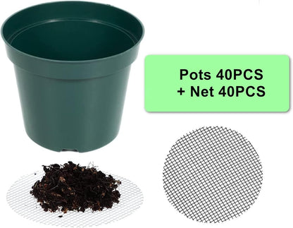 40 Pack 4 Inch Plastic Nursery Pots with Mesh Pad, Thick Sturdy Plastic Plant Pots with Drainage