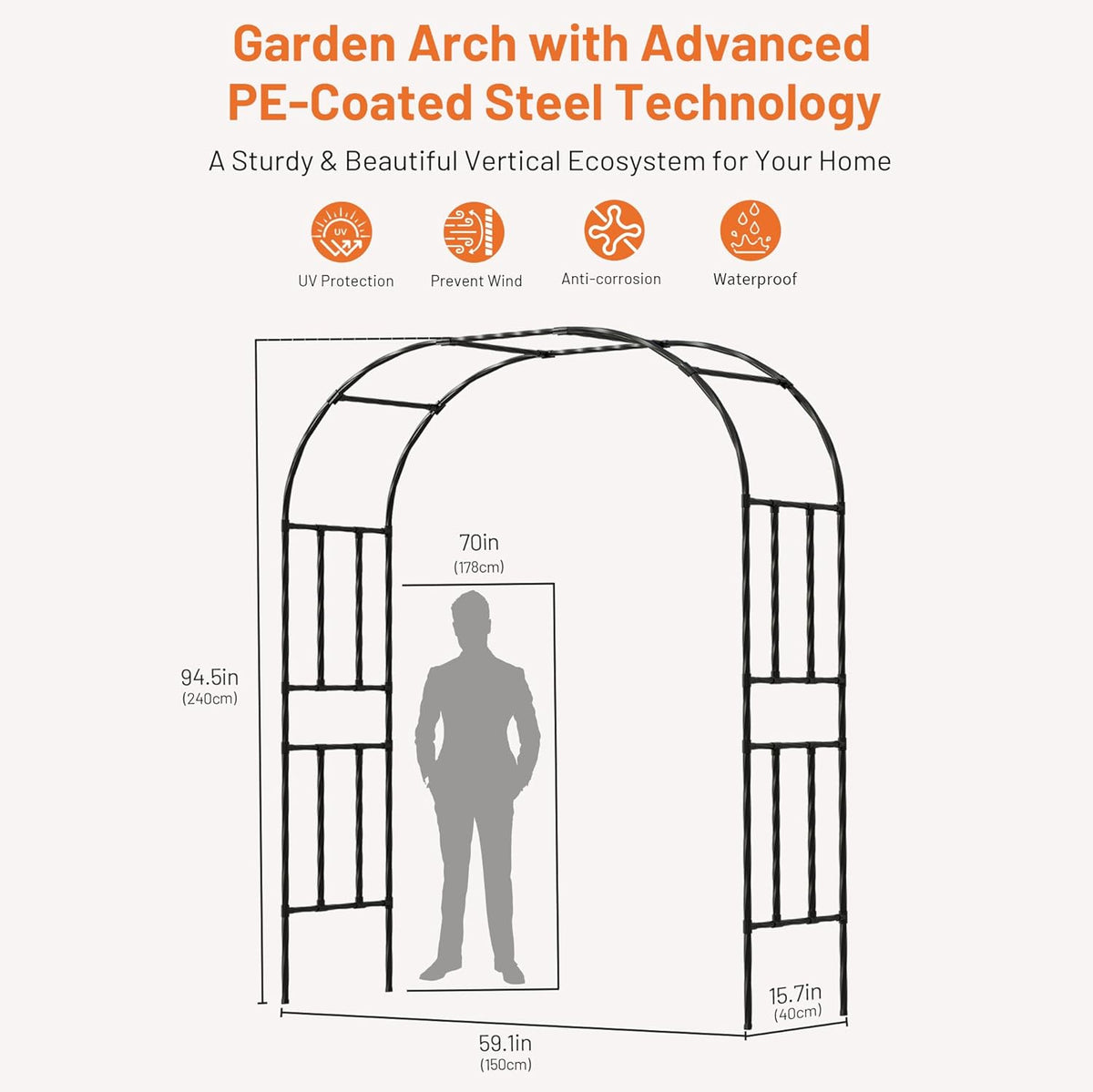 Garden Arch, 94.5’’x59.1’’ Arbor Trellis, Garden Arch Trellis for Climbing Plants Outdoor, Arbor