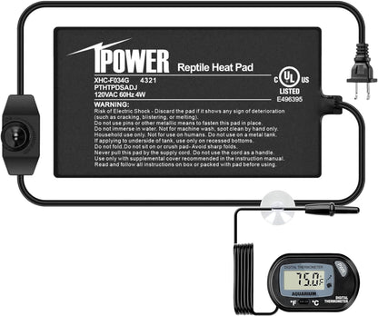 iPower 4 by 7-Inch Reptile Heat Mat with Temperature Adjustable Controller Knob, LCD Digital