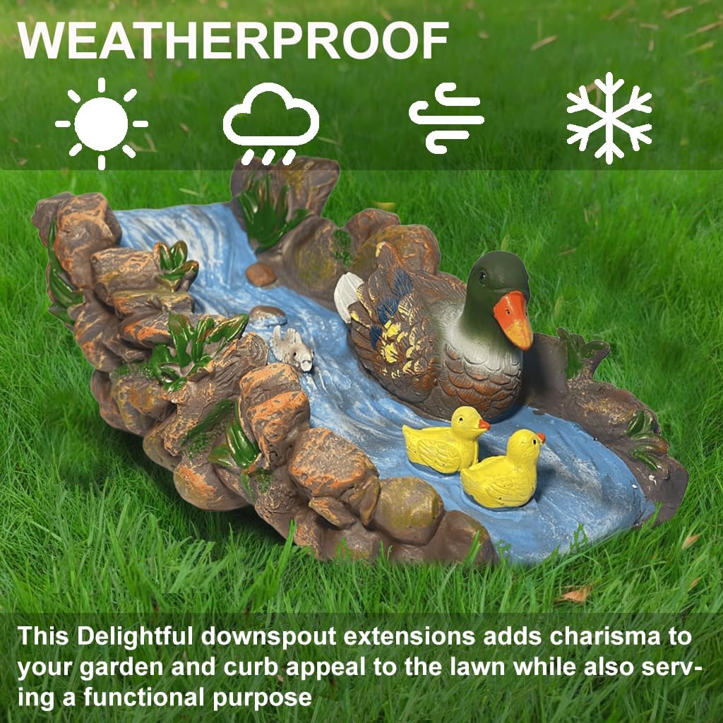 Ducks Splash Block - Decorative Resin Gutter Downspout Diverter, 13.3” x 6.3” x 5.9”, Durable Water