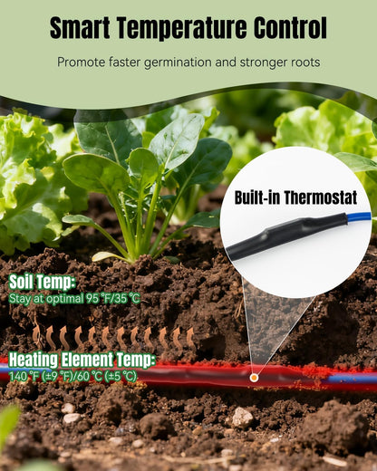 Pawfly 26 ft Soil Heating Cable with Built-in Thermostat & Plug, Electric Soil Warming Cable Heat