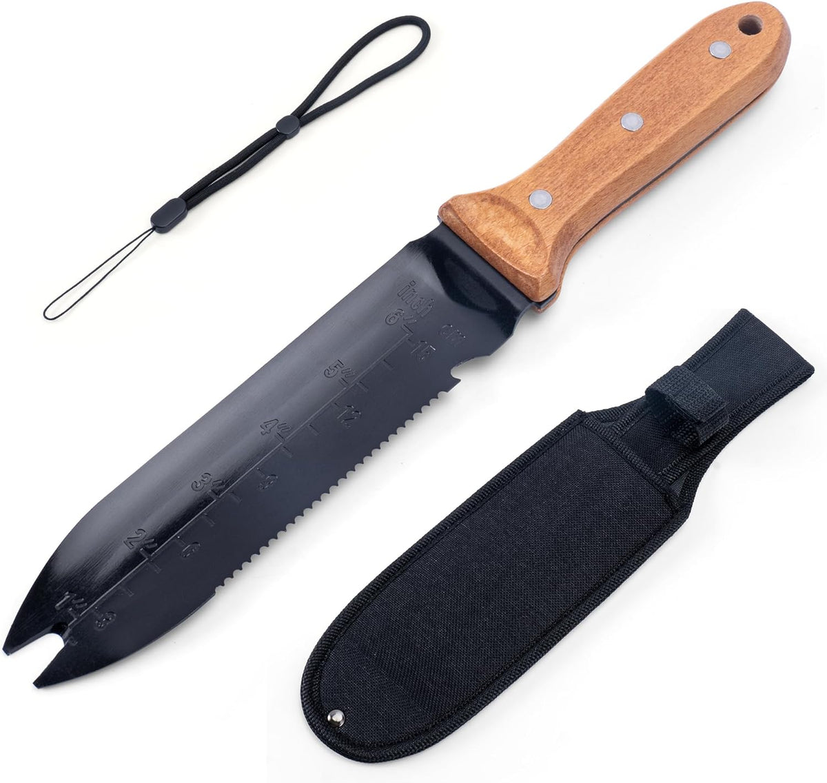 YANG Hori Hori Garden Knife, 7" Stainless Steel Gardening Knife with Oxford Cloth Sheath, Full Tang