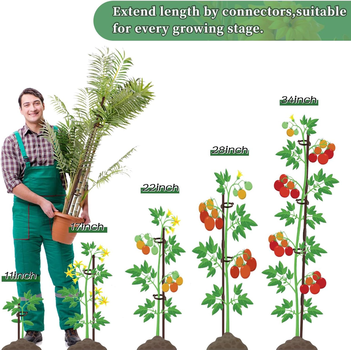 Plant Stakes 17inch &11inch SupKing 16Pcs Adjustable Flower Support Poles Brown Orchid Sticks with