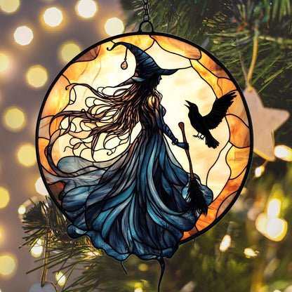 Witch Faux Mosaic Acrylic Suncatcher Stained Glass Effect Window Car Hanging Christmas Ornament