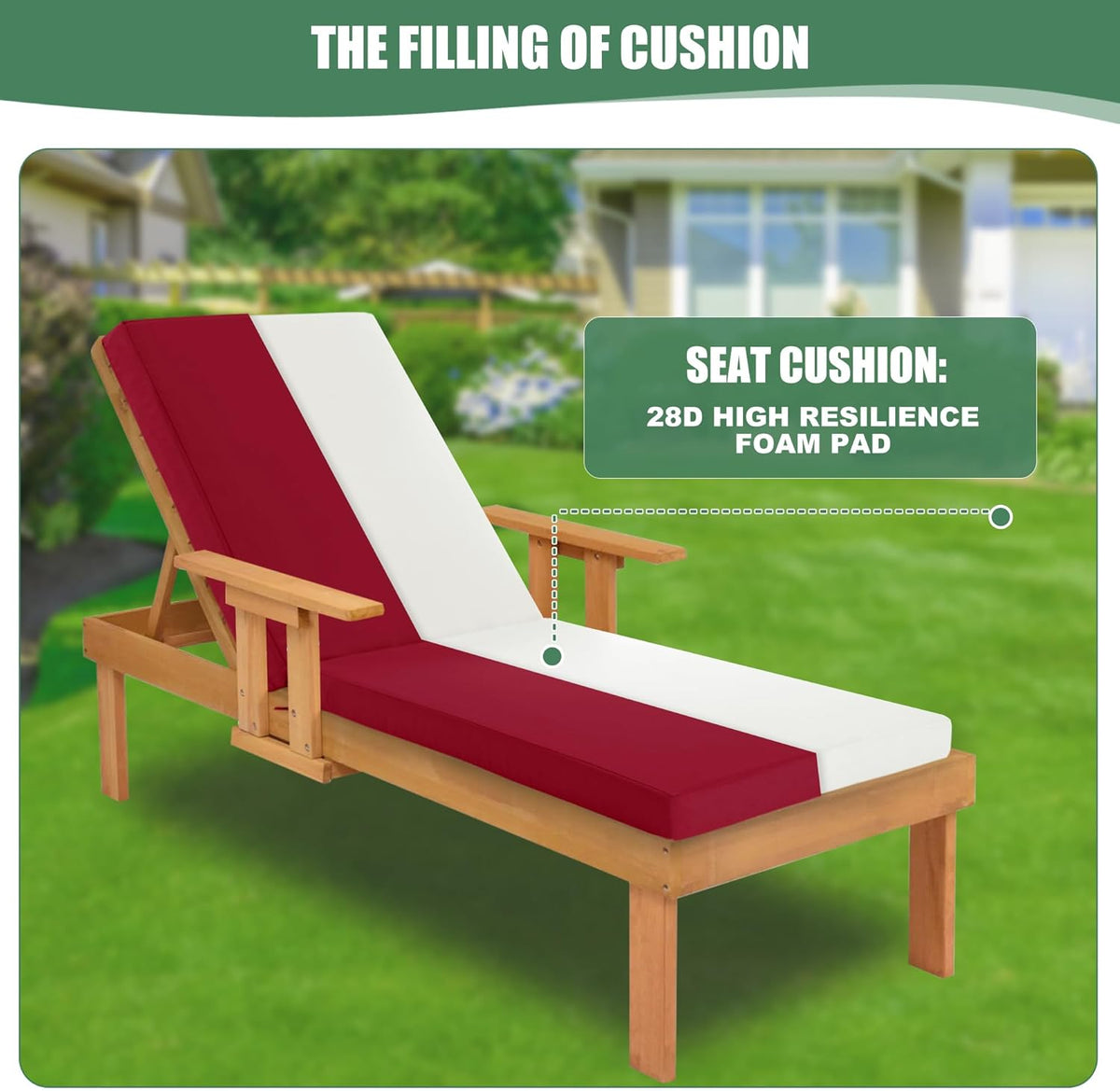 Chaise Lounge Cushions Outdoor Set of 2 - Waterproof and Fade Resistant Sun Lounger Replacement
