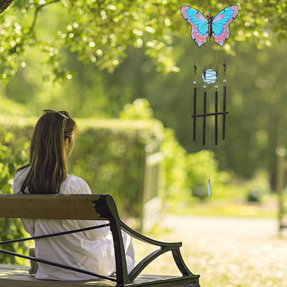 MUMTOP Butterfly Wind Chimes for Outside, Stained Glass Wind Chime Windchimes for Patio