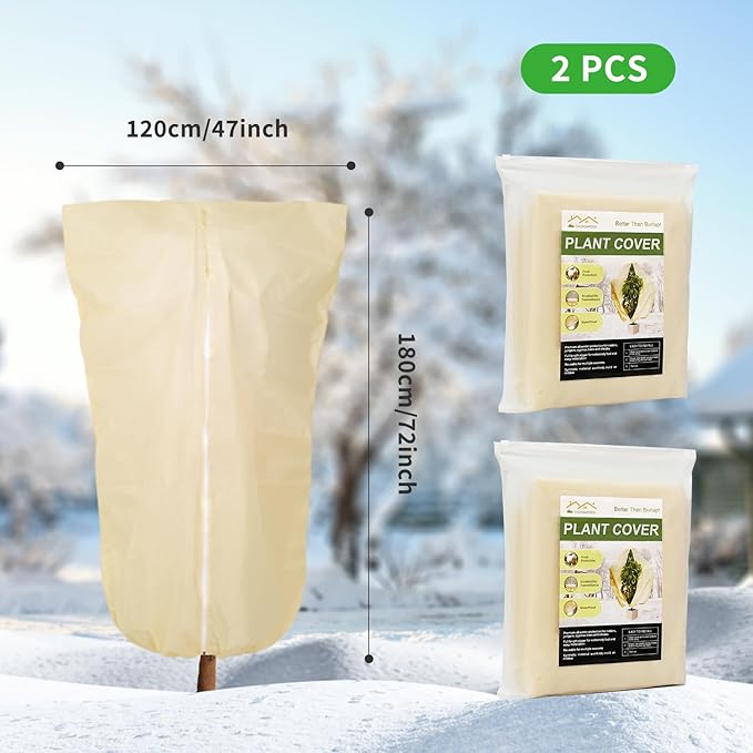 2 Pack 72"x47" Winter Plant Cover Freeze Protection, 3 oz/yd² Warm Shrub Cover with Zipper