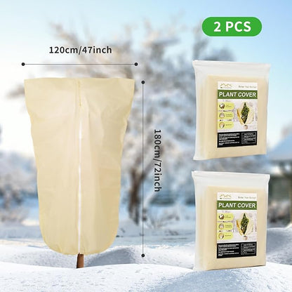 2 Pack 72"x47" Winter Plant Cover Freeze Protection, 3 oz/yd² Warm Shrub Cover with Zipper