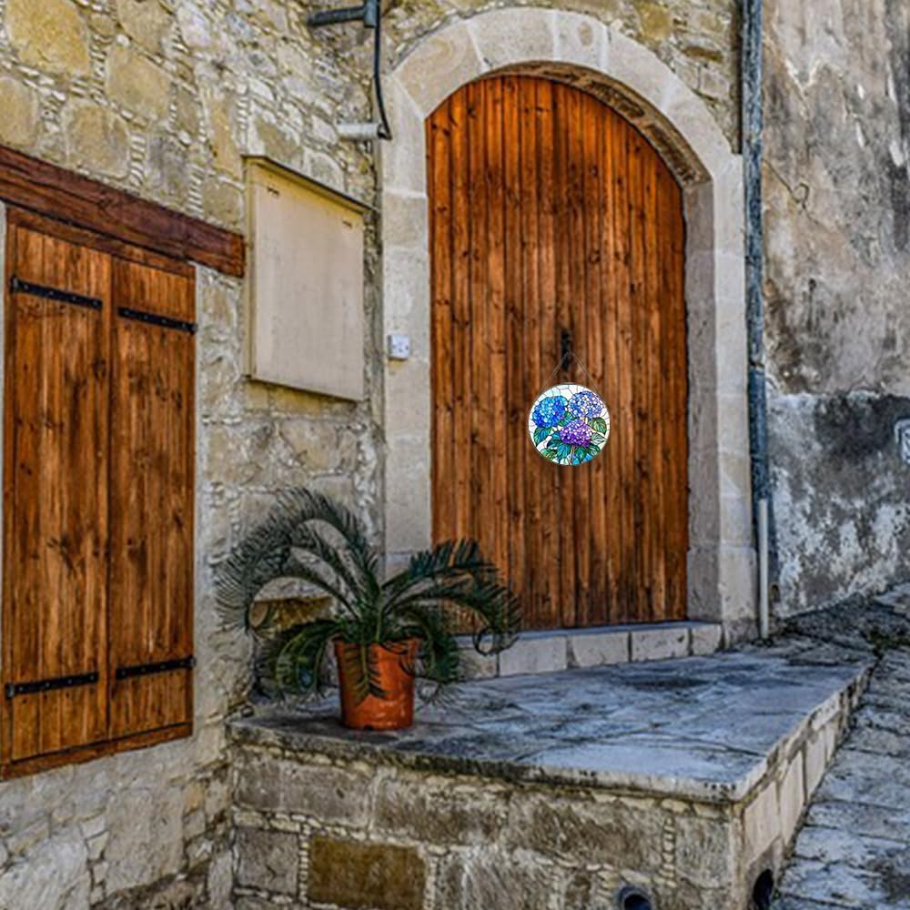 Handmade Hydrangea Flower Stained Glass Suncatcher - Vibrant Window Décor for