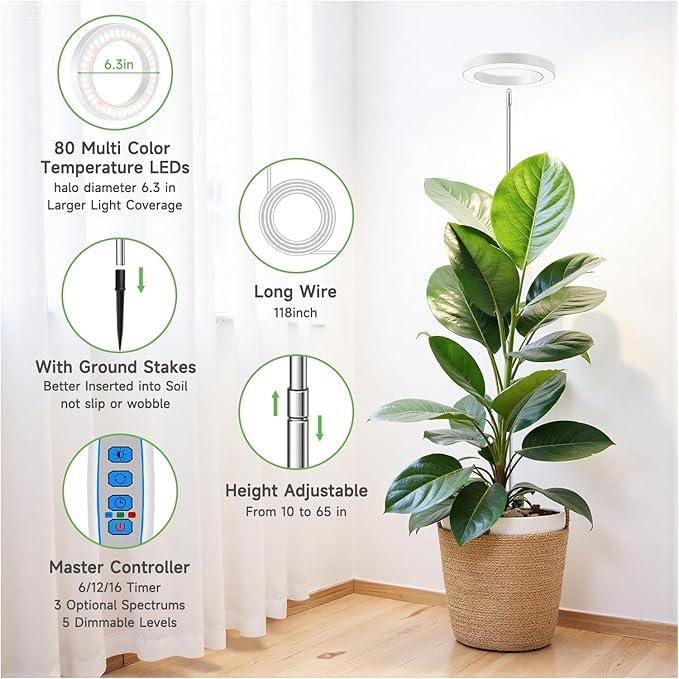 Grow Lights for Indoor Plants, 6000K Full Spectrum Plant Grow Lights, Height Adjustable 10"-65"