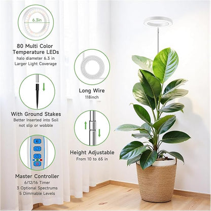 Grow Lights for Indoor Plants, 6000K Full Spectrum Plant Grow Lights, Height Adjustable 10"-65"