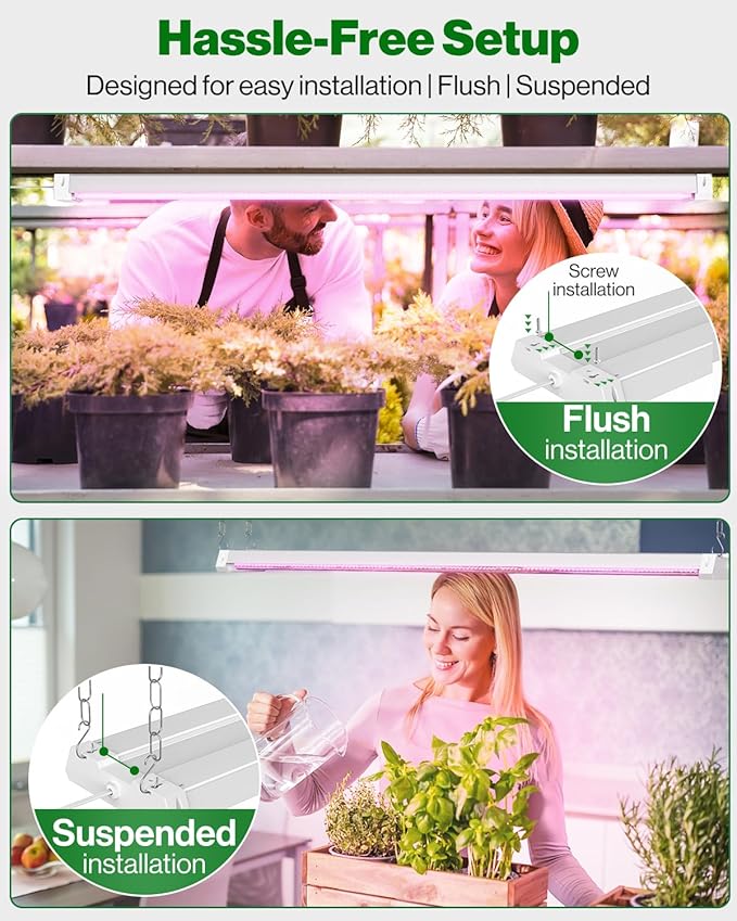 Sunco 4FT LED Grow Light for Indoor Plants 40W, Full Spectrum, Hanging Suspended Fixture, Linkable