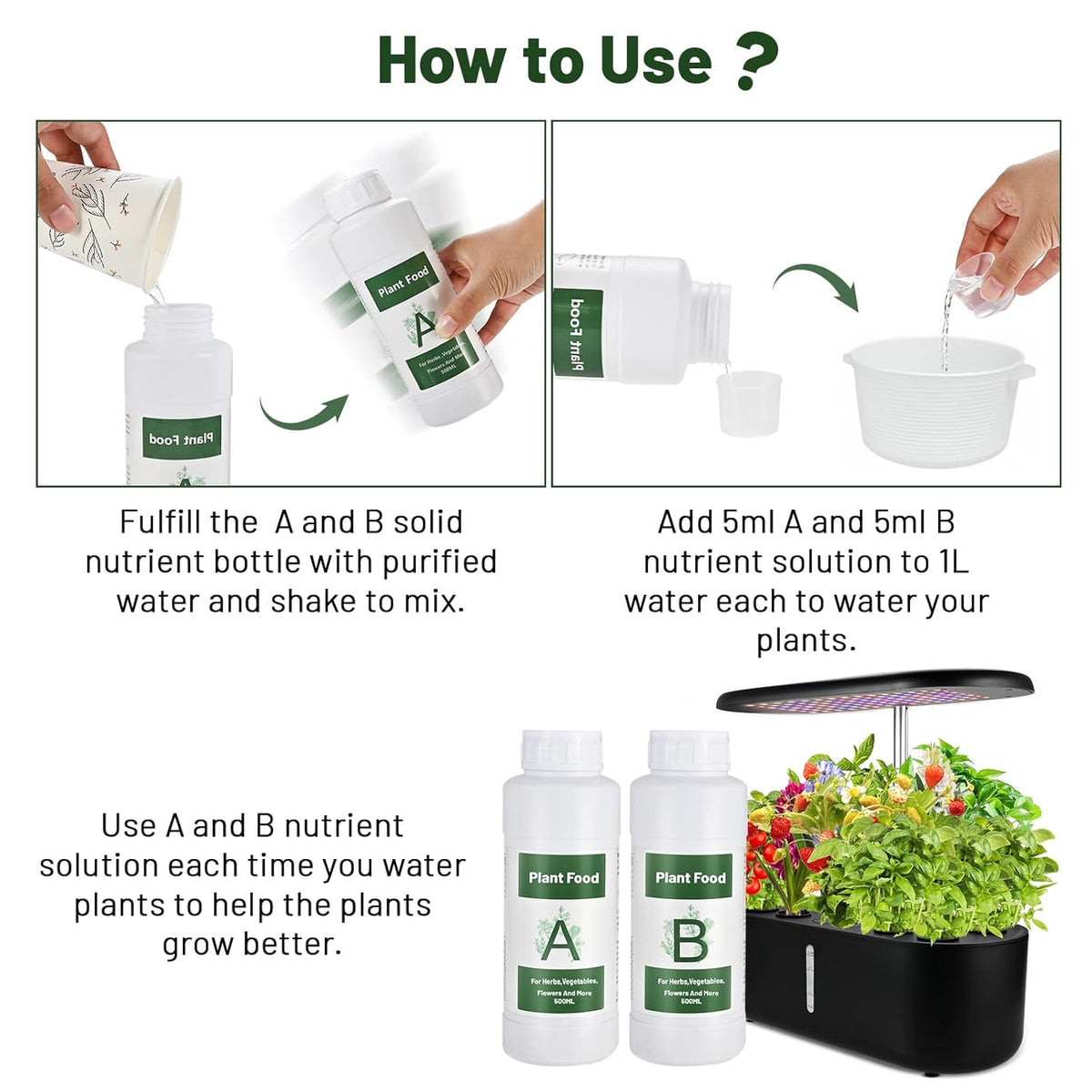 1000ml Hydroponic Nutrients A&B for Aerogarden Plant Food with 2 Measuring Cups - Fertilizer for