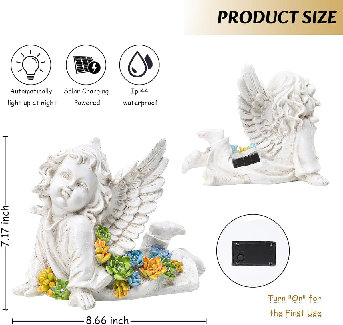 Solar Cherub Angel Outdoor Garden Decor Statues - 7 inches Baby Angel Figurines Outdoor Sculptures