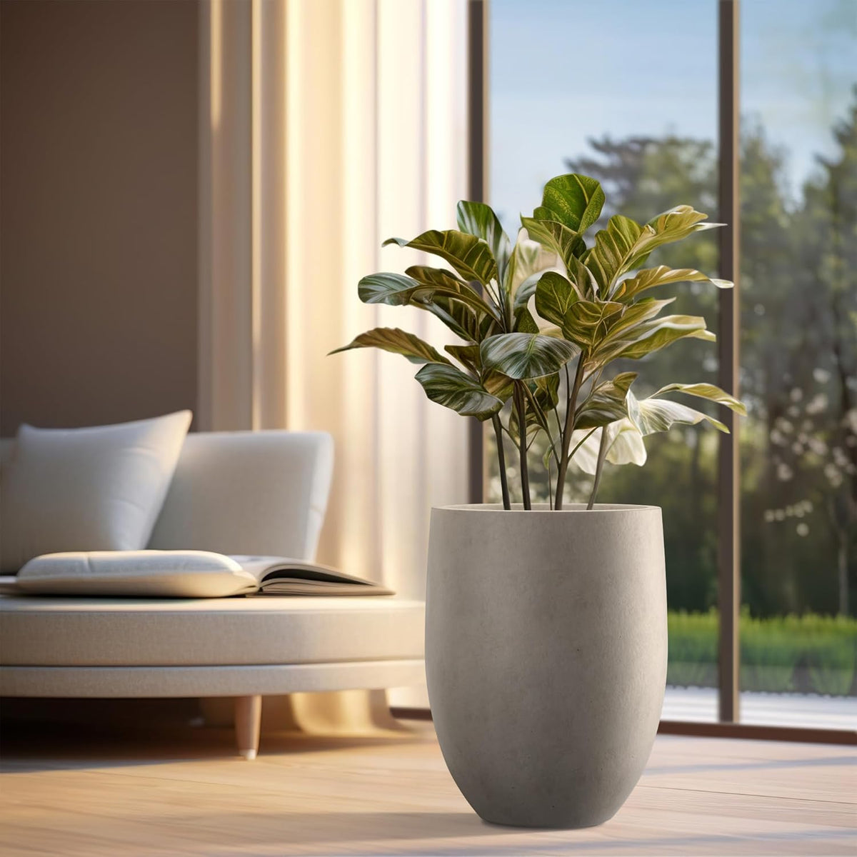 Kante 21.7" H Weathered Concrete Tall Planter, Large Outdoor Indoor Decorative Pot with Drainage