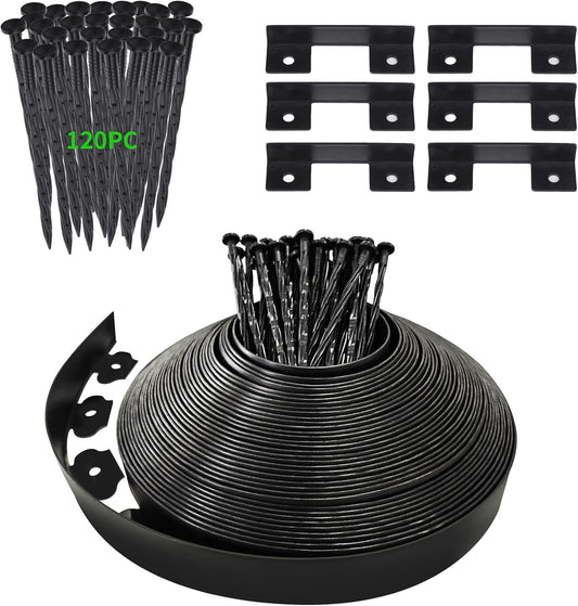 Landscape Edging Border No Dig - 100FT 2IN Tall Garden Edging Border with 120 Stakes, Plastic