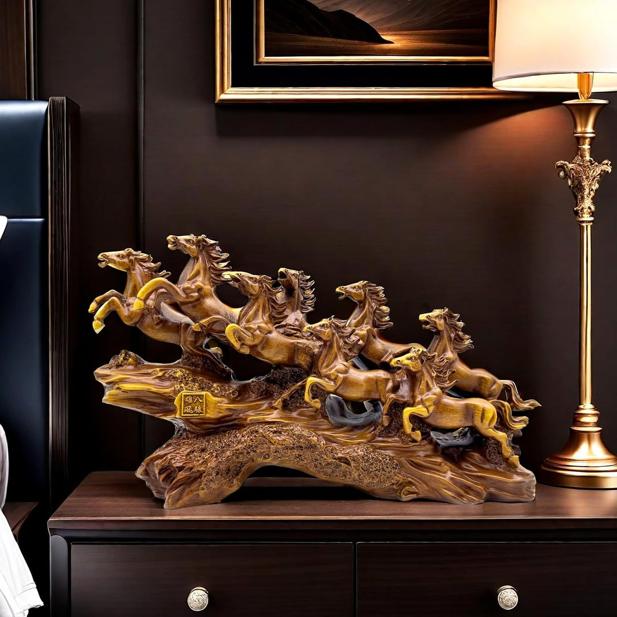 13.7 Inch Chinese Feng Shui Running Horses Statue Sculpture Frgurines Good Lucky Gift for FengShui