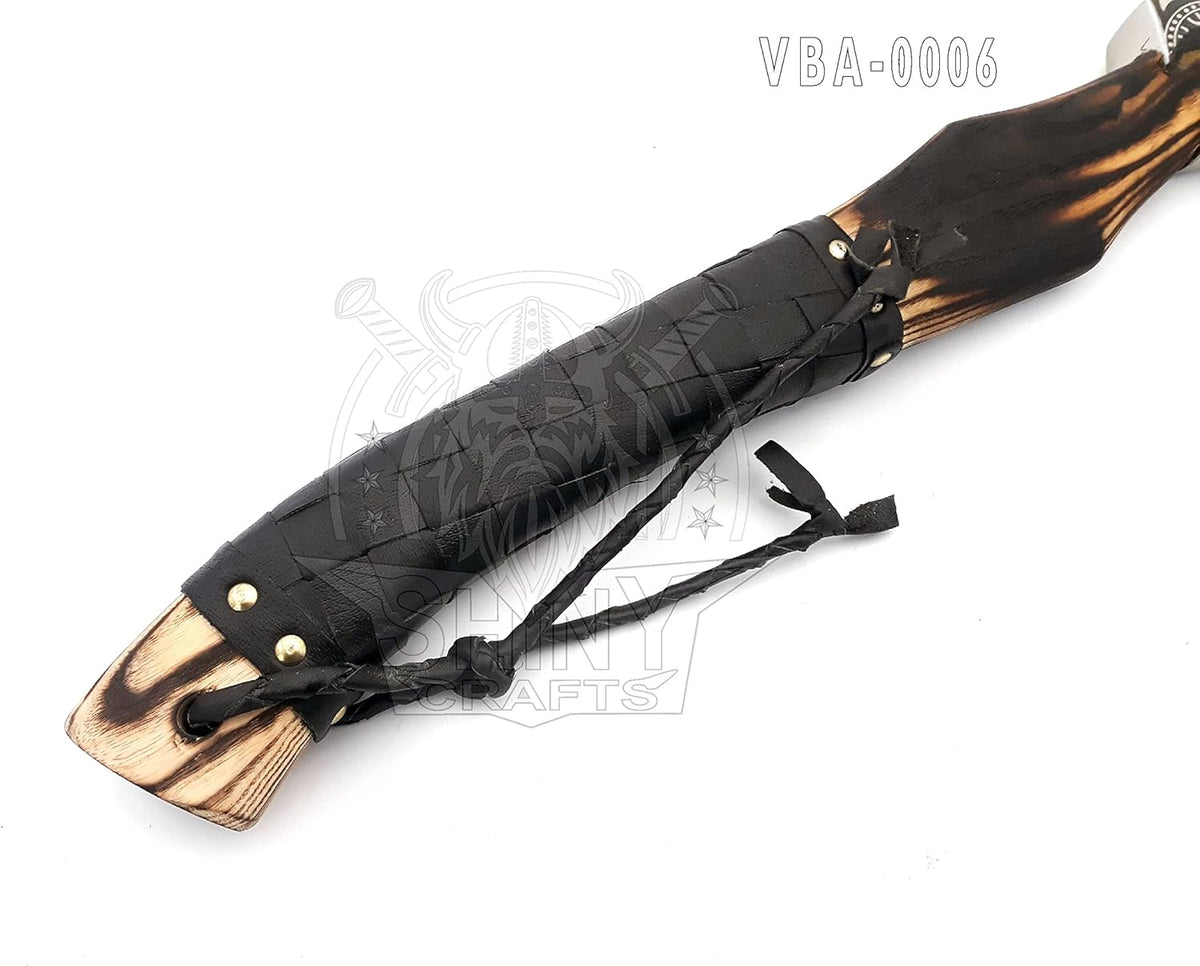 SHINY CRAFTS® Handcrafted Decorative Viking Axe with Leather-Wrapped Handle & Sheath – Engraved