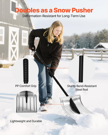 VEVOR Snow Shovel for Driveway, 16 in Wide Aluminum Alloy Snow Shovel, Non Slip Grip, Large