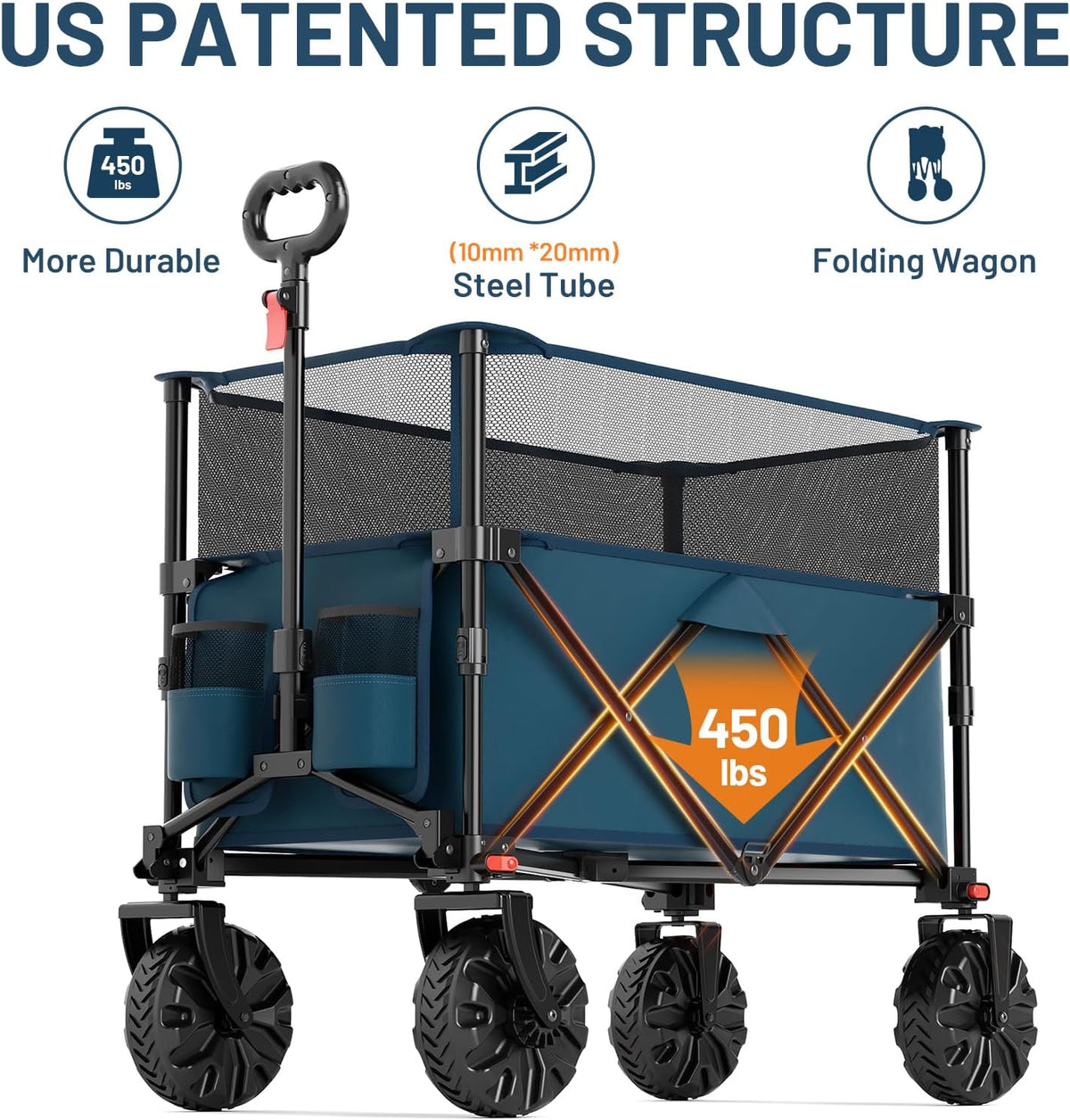 TIMBER RIDGE Foldable Wagon 350L Extendable Height, Large Capasity Collapsible Wagon Cart with All