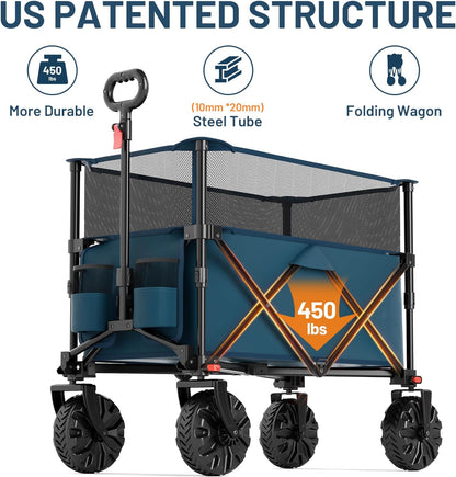 TIMBER RIDGE Foldable Wagon 350L Extendable Height, Large Capasity Collapsible Wagon Cart with All