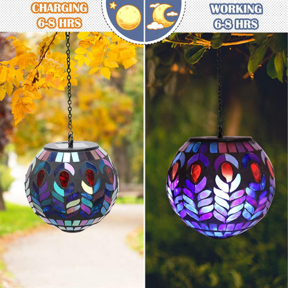 Hanging Solar Lantern Outdoor Waterproof - Solar Gazing Ball Mosaic Outdoor Hanging Lights Hanging