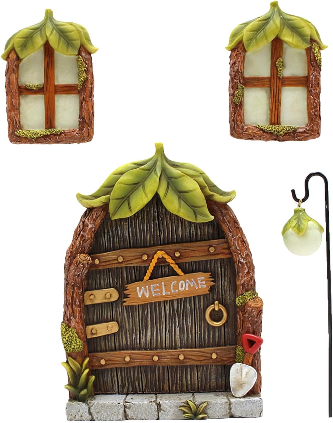 Fairy Door and Windows Garden Kit Accessories Outdoor, Glow in Dark Gnome House for Tree, Lawn Yard