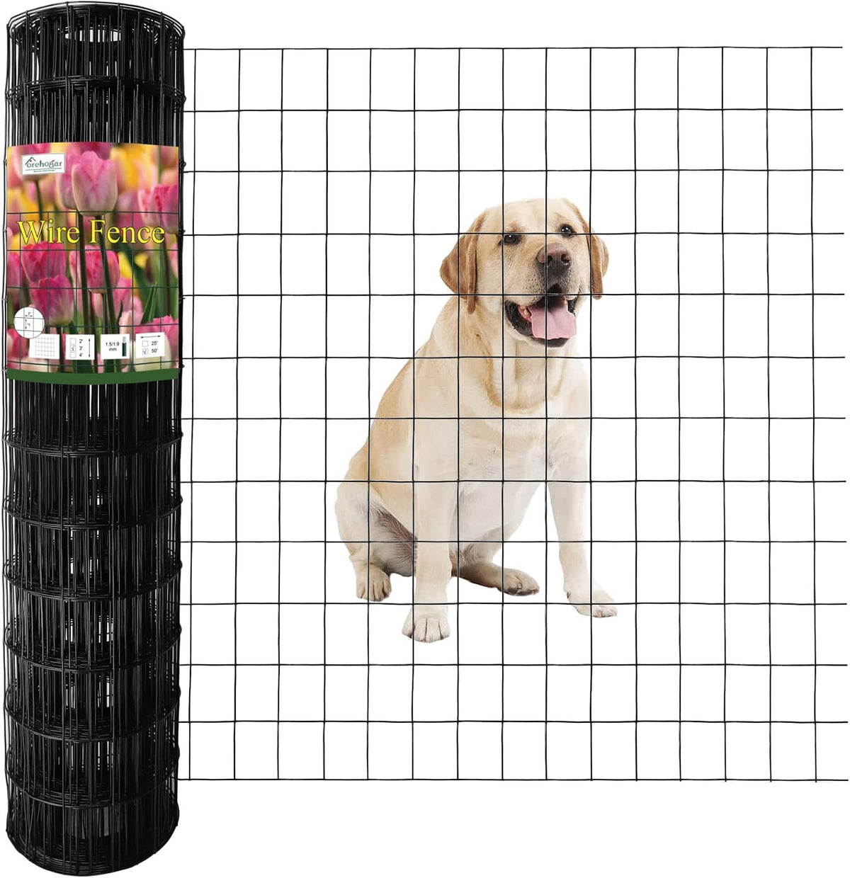 Black PVC Coated Welded Wire Fence 36 Inch x 50 Foot, 2 Inch x 3 Inch 16GA, Garden Border Fencing