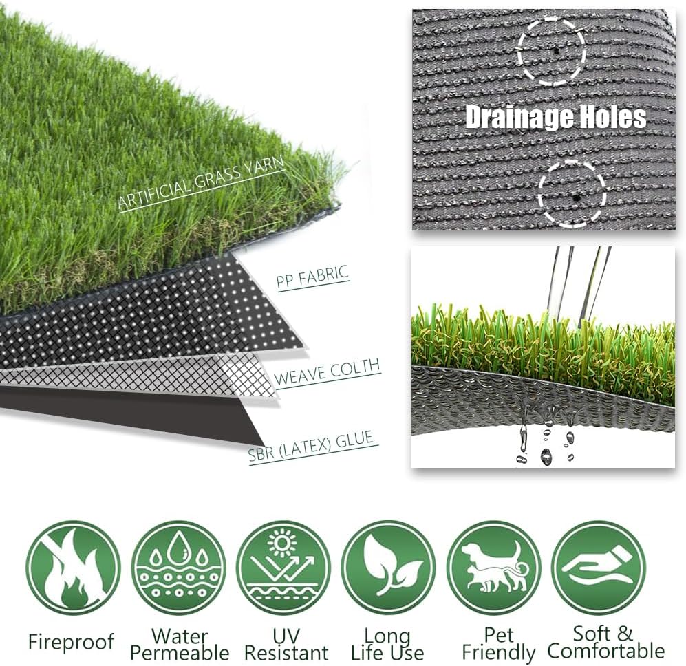 Petgrow Luxurious Artificial Grass Realistic Turf 8 X 79 Feet,1.57 Inch Pile Height Ultrathick
