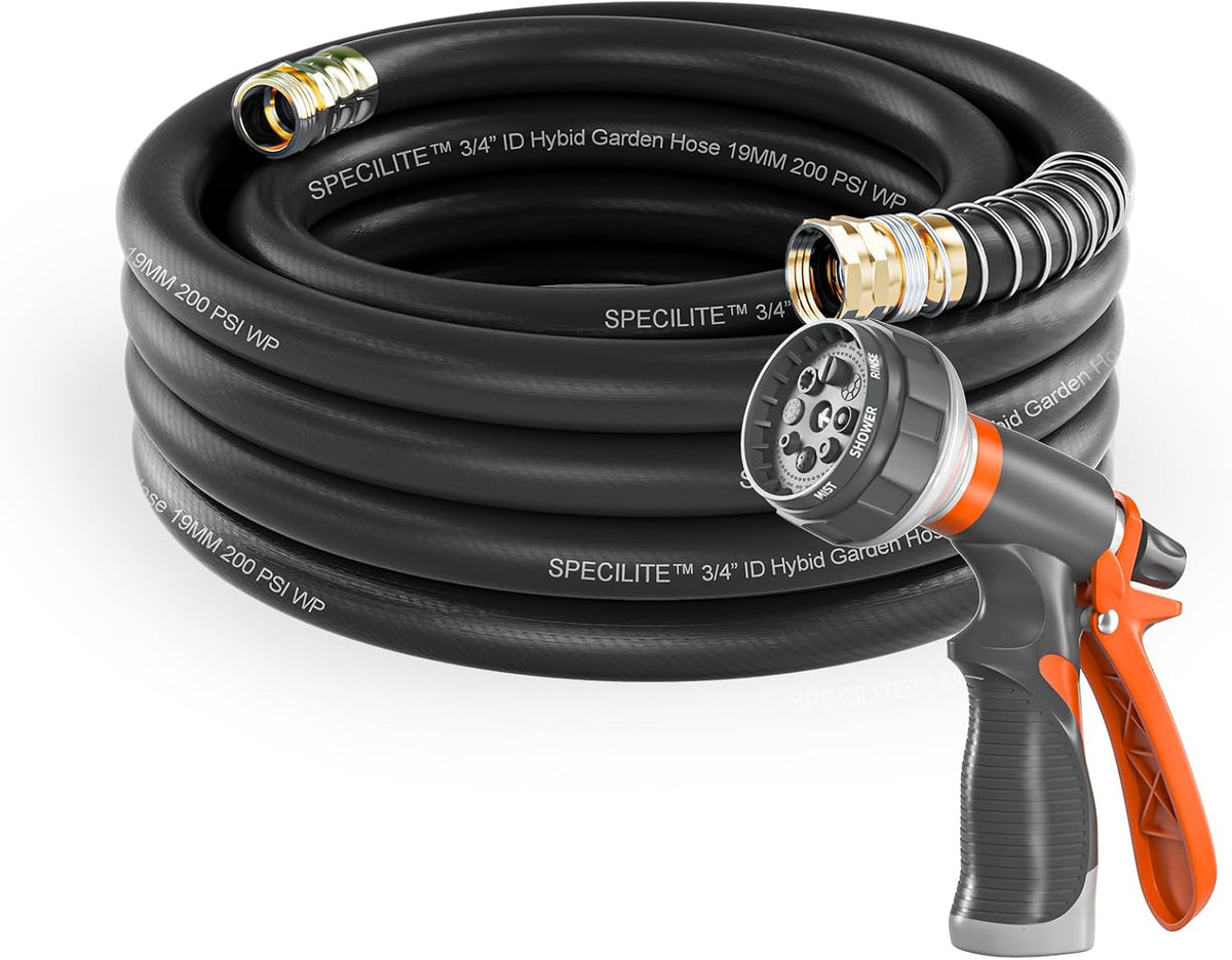 SPECILITE Garden Water Hose 50 ft x 3/4 in Heavy Duty, Flexible and Lightweight, Burst 600 psi