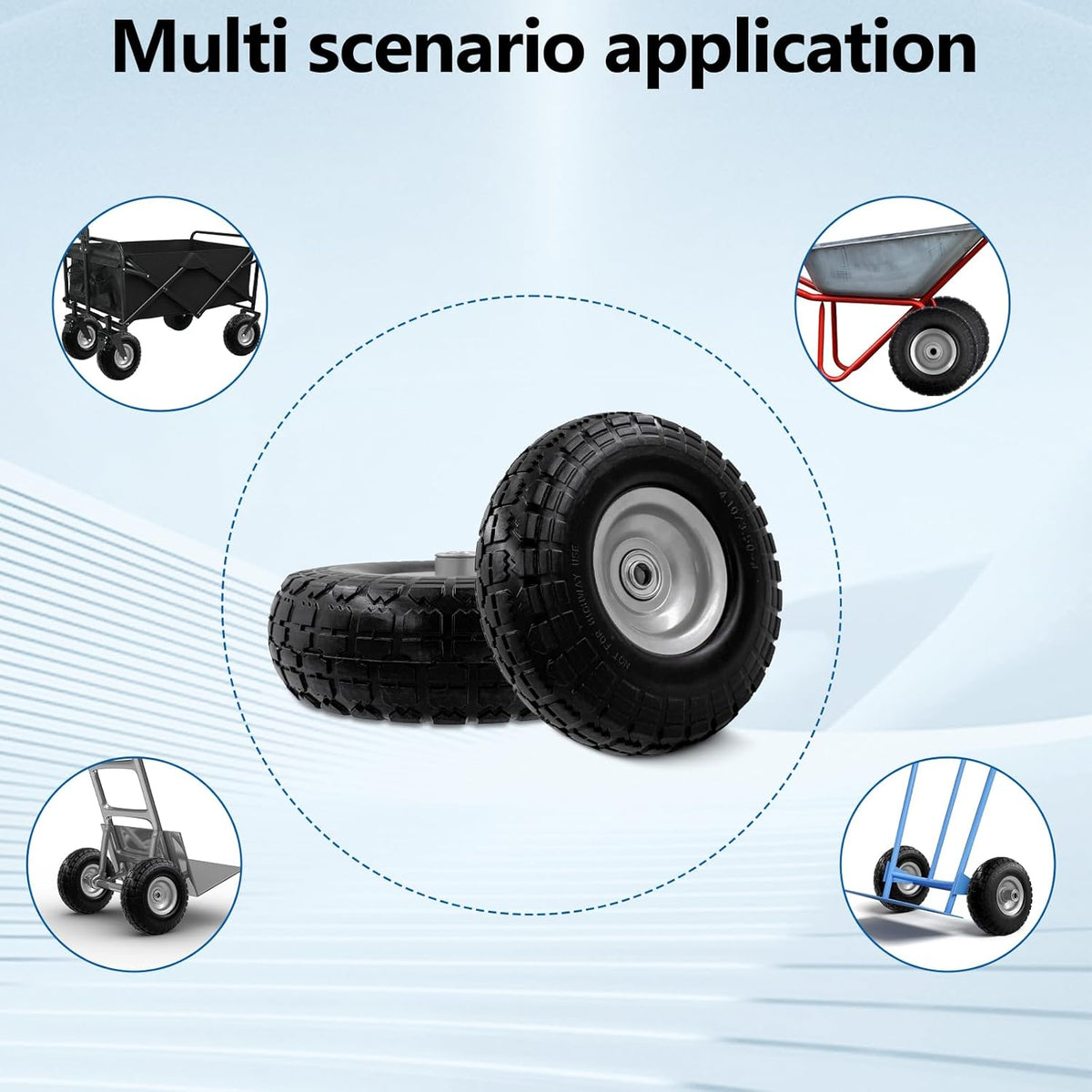 10-Inch 4.10/3.50-4 Tire and Wheel Flat Free, Heavy Duty Solid Replacement Tire with 5/8" Bearings
