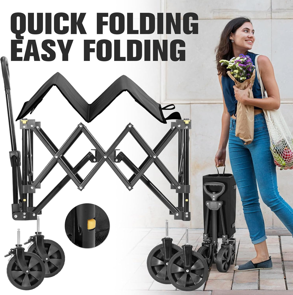 Wagon Cart Shopping Foldable Folding Collapsible with Wheels Big On Beach Garden Outdoor Grocery