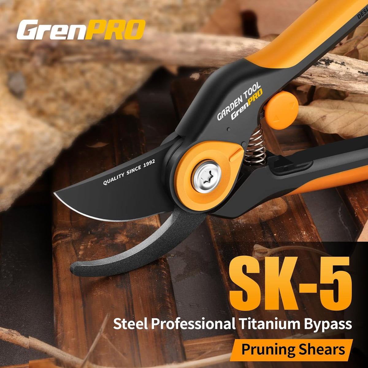 Bypass Pruning Shears 8.6", Heavy Duty Garden Clippers Handheld Cuts 1.38" Hardwood, Sharp SK5