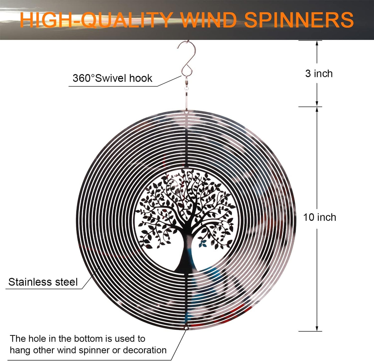 SPRING SONG Tree of Life 3D Wind Spinner for Yard and Garden Mirrored Stainless Steel Spinner