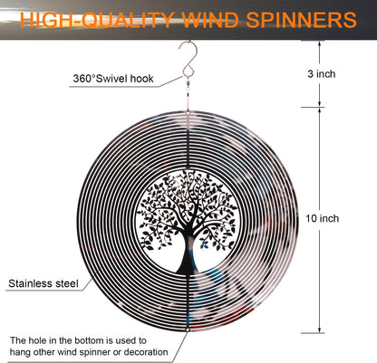 SPRING SONG Tree of Life 3D Wind Spinner for Yard and Garden Mirrored Stainless Steel Spinner