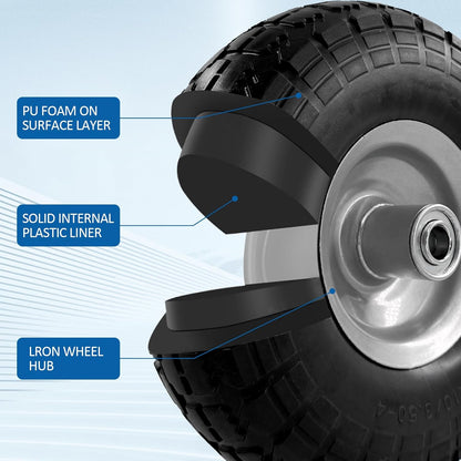 10-Inch 4.10/3.50-4 Tire and Wheel Flat Free, Heavy Duty Solid Replacement Tire with 5/8" Bearings