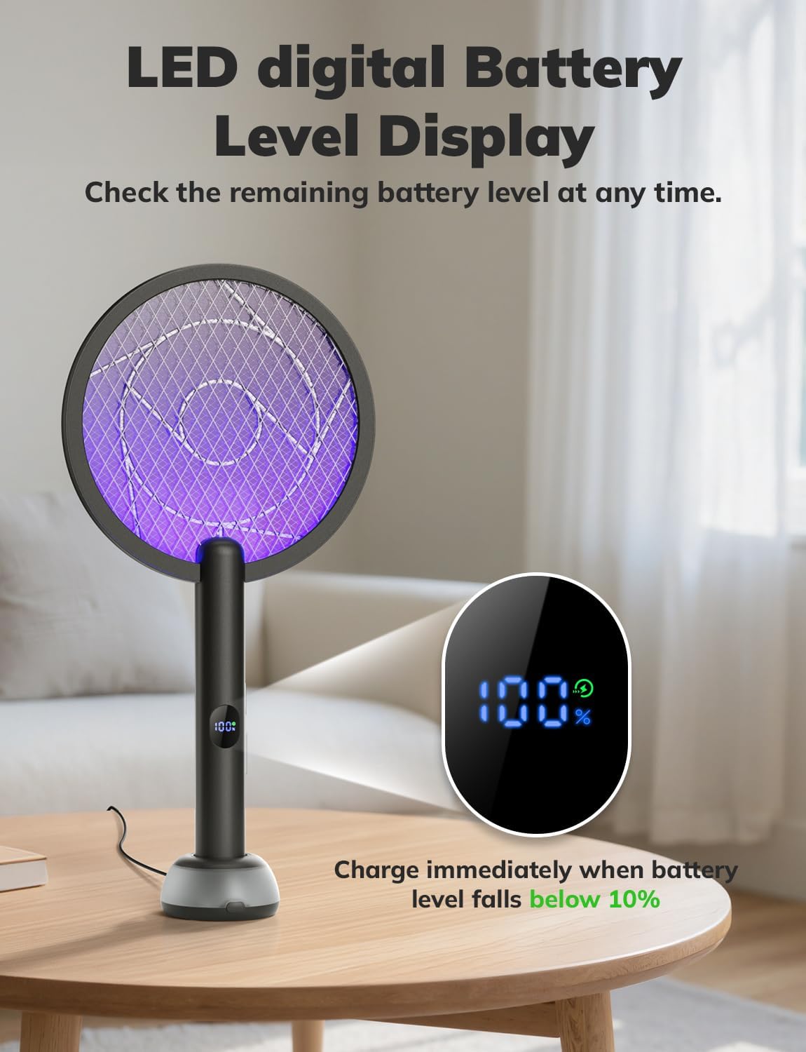 YISSVIC Electric Fly Swatter Bug Zapper Racket 4000V LED Screen Dual Modes Fly Zapper Rechargeable