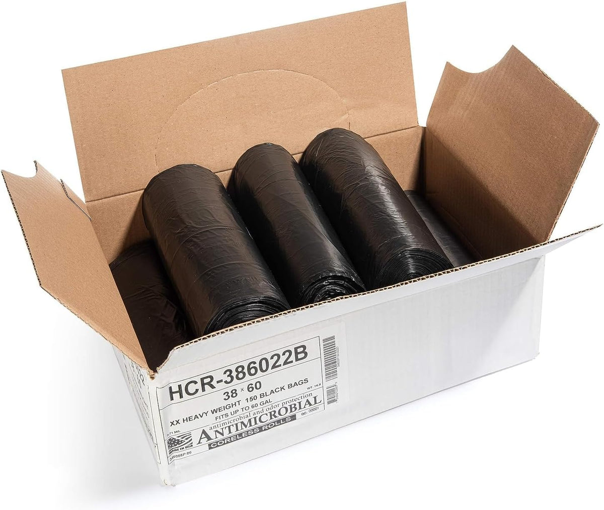 Aluf Plastics High Density Trash Bags, 60 Gallon, 600 Count, 22 Micron (eq), 38" x 60", Black, for