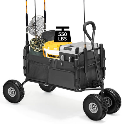Fishing Cart Beach Cart Collapsible Wagon with 11”All Terrain Big Wheels,Heavy-Duty Garden Carts