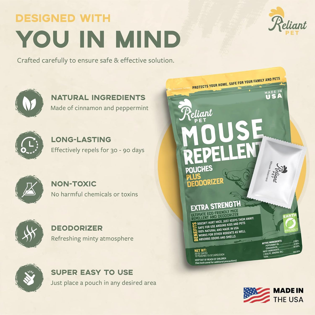 Mouse Repellent Pouches - Rodent Repellent Made in USA (12 Pouches) - Keep Rodents Out of Cars