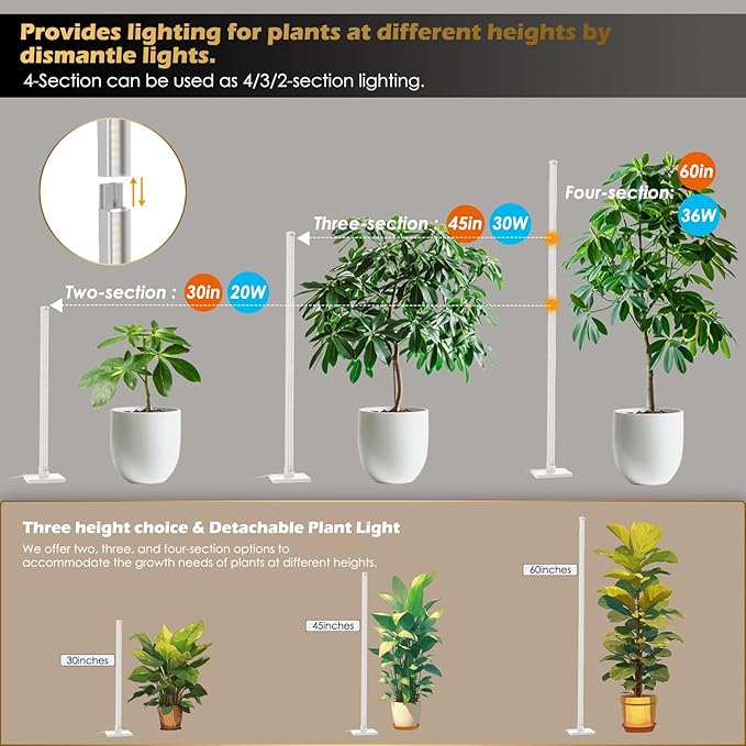 Standing Grow Light with Auto-Timer, 36W Vertical Grow Lights for Indoor Plants,3 Light Modes,268