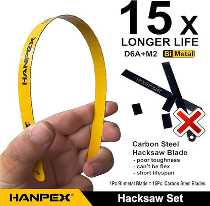 12in. High-Tension Hacksaw Frame with 10pcs Extra Bi-metal Blades, Hand Saw Suitable for Metal