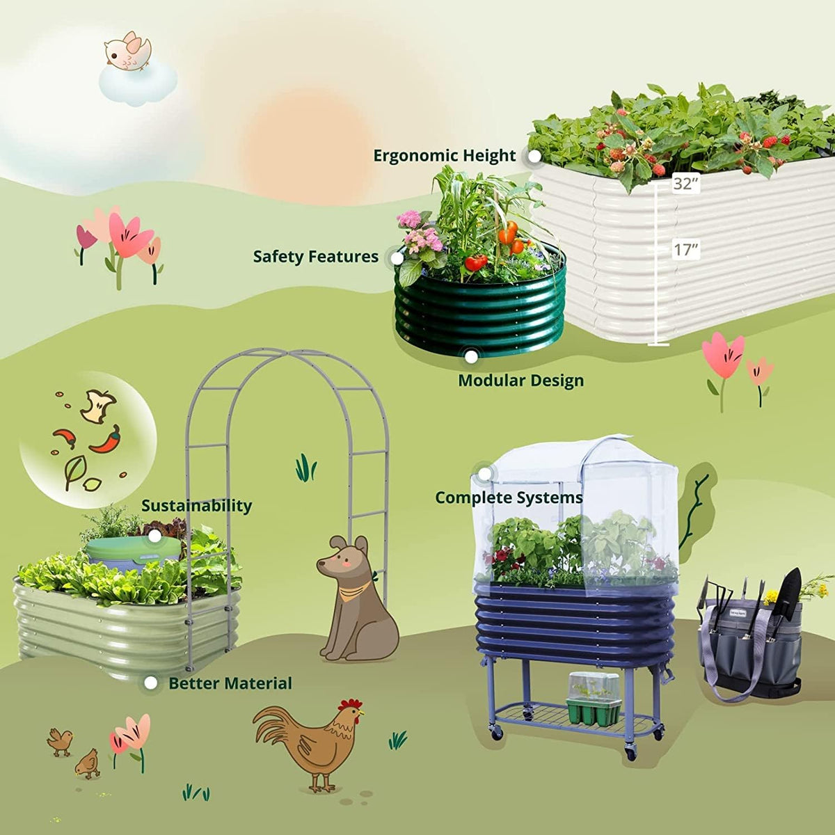 Vego garden Cascading Raised Garden Planter Box Outdoor Metal Galvanized Gardening Bed for