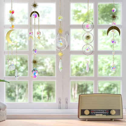 6Pieces Colorful Crystals Suncatcher Hanging Sun Catcher with Chain Pendant Ornament Crystal Balls