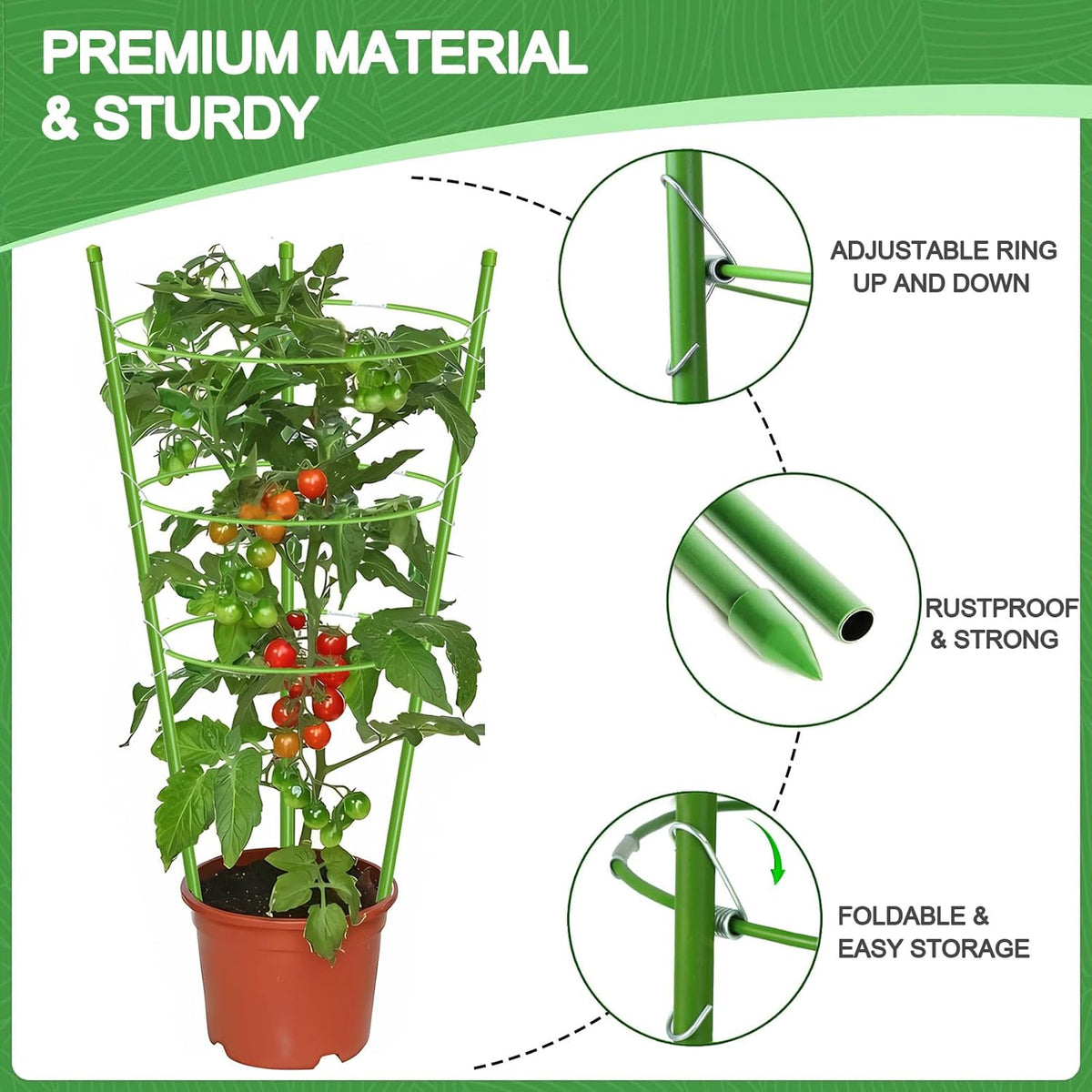 KLS 3 Pack Tomato Cage for Pots Plant Support, Upgrade 24 Inches Tomato Cages for Garden, Pepper