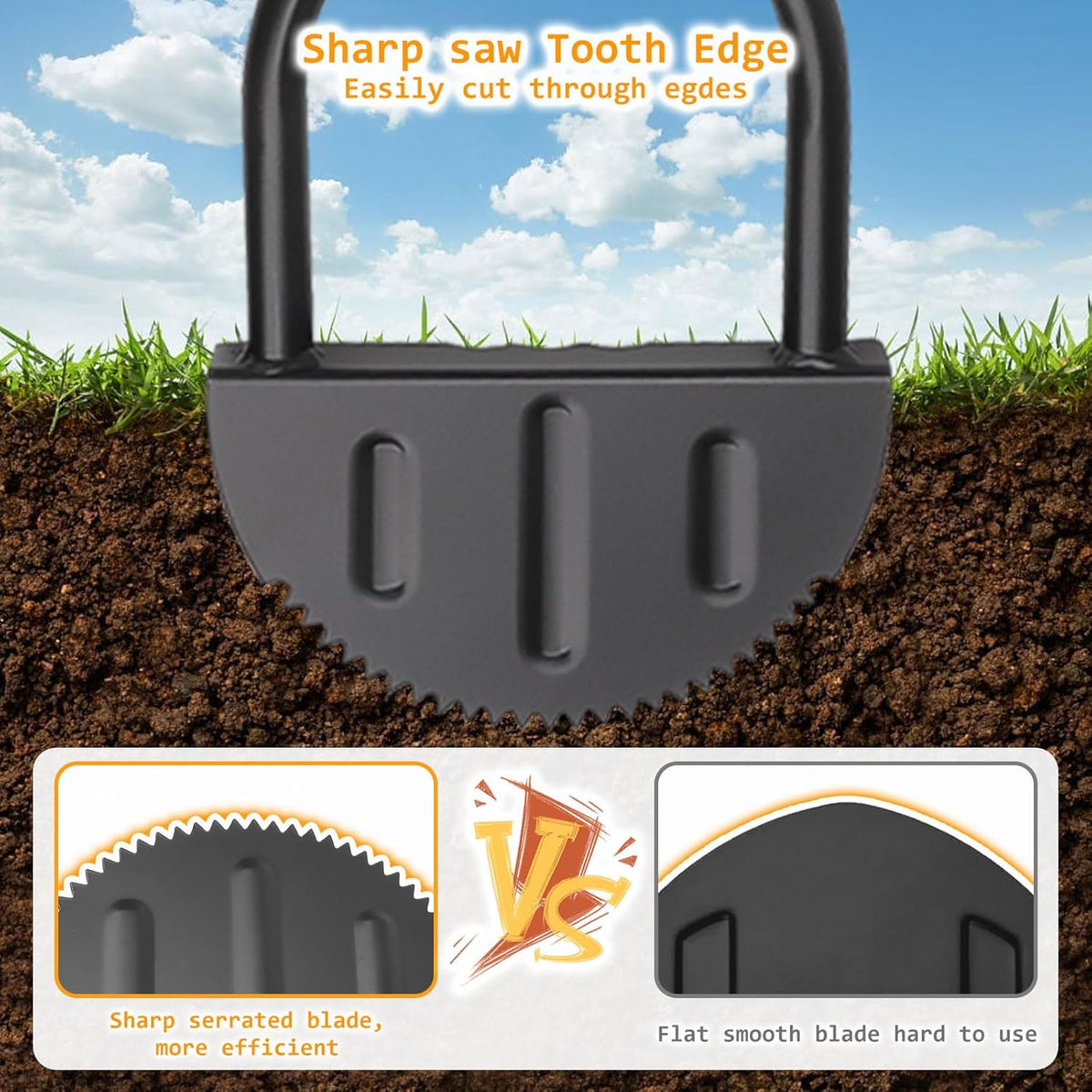 Manual Edger Lawn Tool 37-inch, Half Moon Edger Chopper Lawn Tool with V-Shape Serrated Blade,Solid